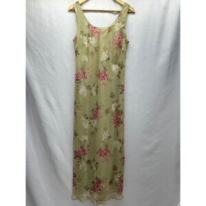 Vintage Virgo Sage Green Floral Chiffon Maxi Dress & Jacket Set